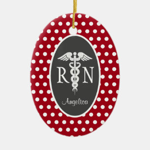 Registered Nurse RN Caduceus Personalised Red Ceramic Ornament