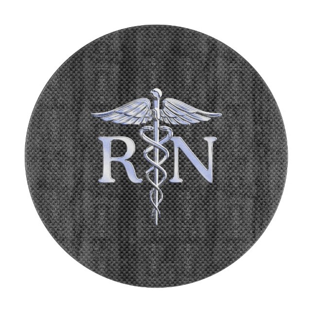 Registered Nurse RN Caduceus Snakes Black Carbon Cutting Board (Front)