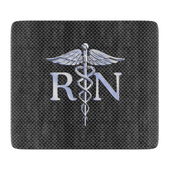 Registered Nurse RN Caduceus Snakes Black Carbon Cutting Board (Front)