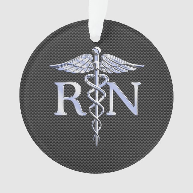 Registered Nurse RN Caduceus Snakes Black Carbon Ornament (Front)