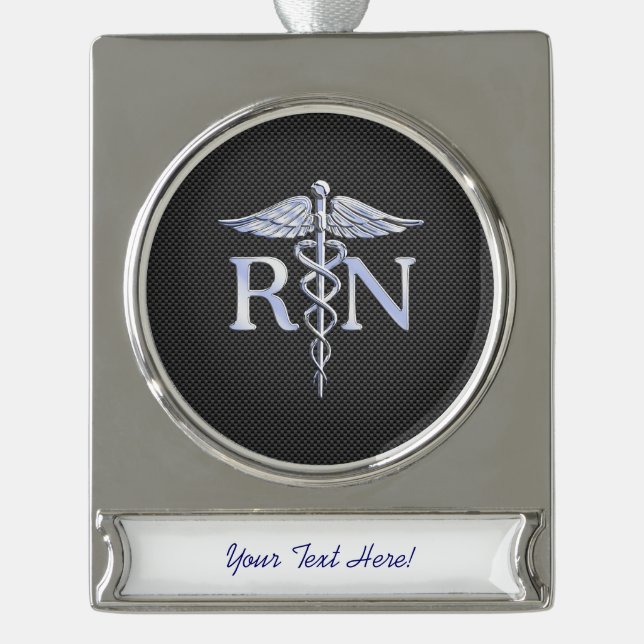 Registered Nurse RN Caduceus Snakes Carbon Silver Plated Banner Ornament (Front)
