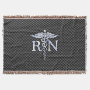 Registered Nurse RN Caduceus Snakes Carbon Throw Blanket