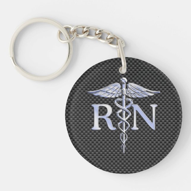 Registered Nurse RN Caduceus Snakes Decor Key Ring (Front)