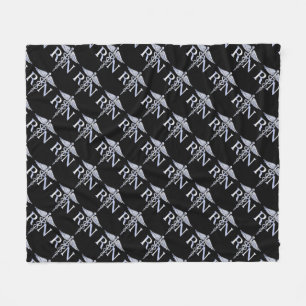 Registered Nurse RN Caduceus Snakes on Black Decor Fleece Blanket
