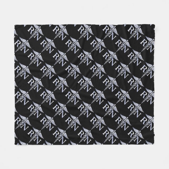 Registered Nurse RN Caduceus Snakes on Black Decor Fleece Blanket (Front (Horizontal))