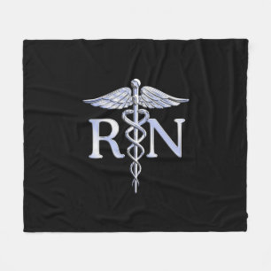 Registered Nurse RN Caduceus Snakes on Black Decor Fleece Blanket