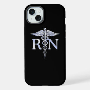 Registered Nurse RN Caduceus Snakes on Black Decor iPhone 15 Plus Case