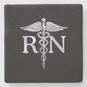 Registered Nurse RN Caduceus Snakes Solid Black Stone Coaster