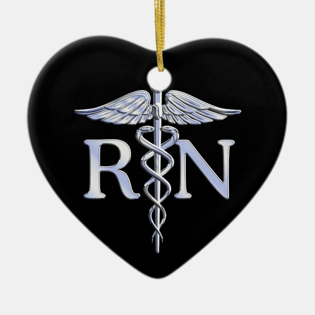 Registered Nurse RN Caduceus Snakes Style on Black Ceramic Ornament (Front)