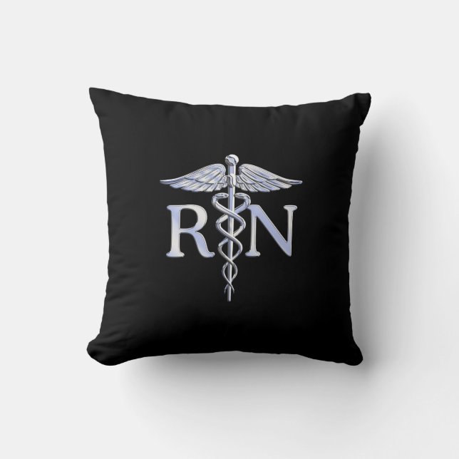 Registered Nurse RN Caduceus Snakes Style on Black Cushion (Front)