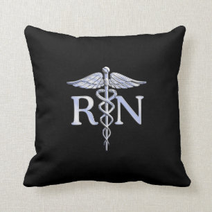 Registered Nurse RN Caduceus Snakes Style on Black Cushion