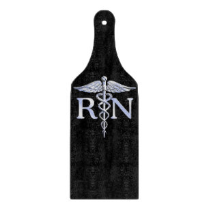 Registered Nurse RN Caduceus Snakes Style on Black Cutting Board