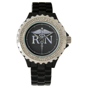 Registered Nurse RN Caduceus Snakes Style on Black Watch