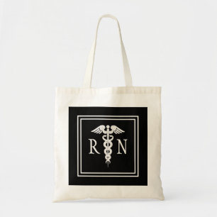 Registered Nurse RN Caduceus Symbol Black White Tote Bag