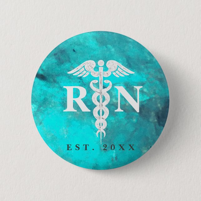 Registered Nurse RN Custom Year Turquoise Marble 6 Cm Round Badge (Front)