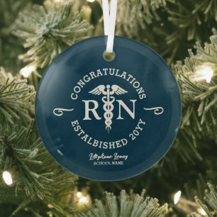 Registered Nurse RN Graduation Keepsake Monogram Glass Tree Decoration