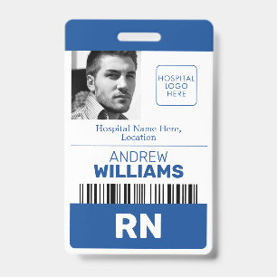 Registered Nurse RN ID Blue and White Logo Photo Badge