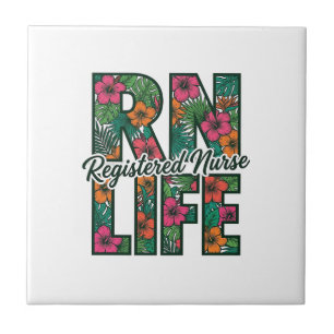 Registered Nurse RN Life Floral Vector Design_1 Ceramic Tile