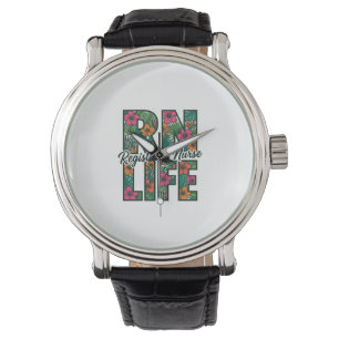 Registered Nurse RN Life Floral Vector Design_1 Watch