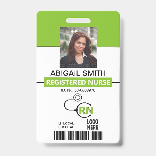 Registered nurse RN lime green photo template ID Badge (Front)