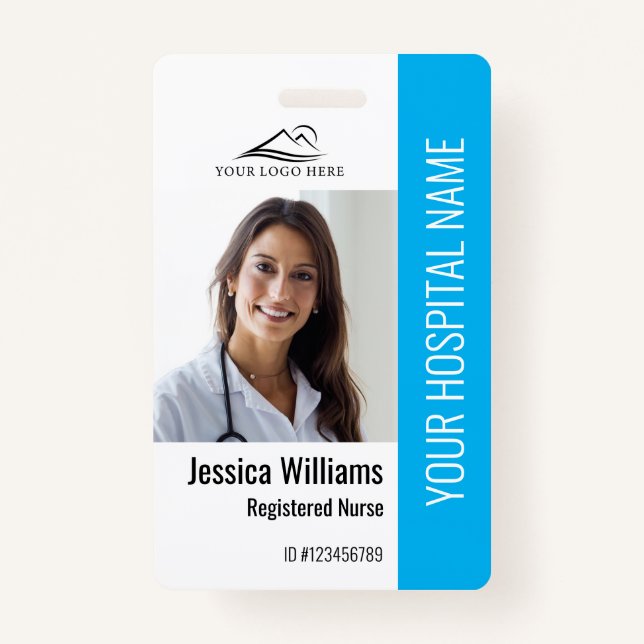 Registered Nurse RN Medical Blue Photo ID Work  ID Badge (Front)