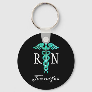 Registered Nurse RN Medical Caduceus Turquoise Key Ring