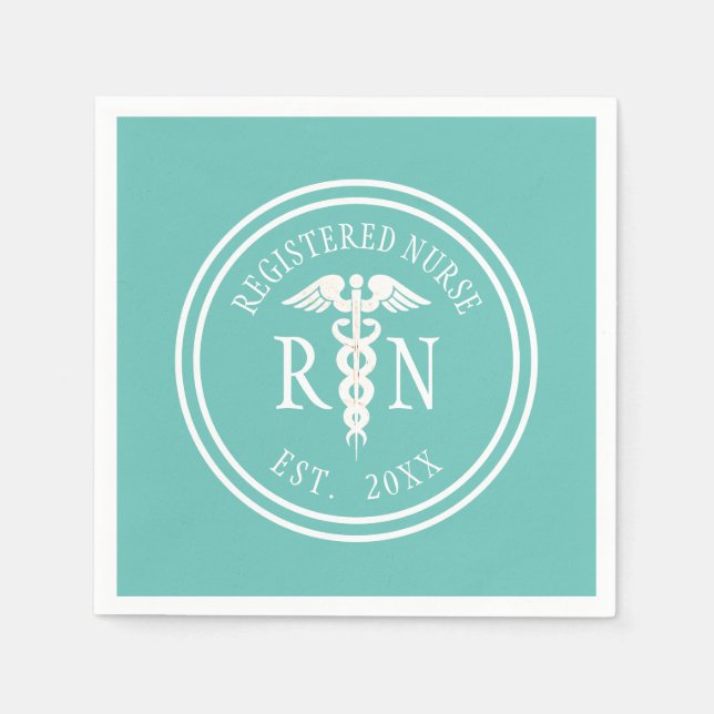 Registered Nurse RN Medical Teal Graduation Party Napkin (Front)