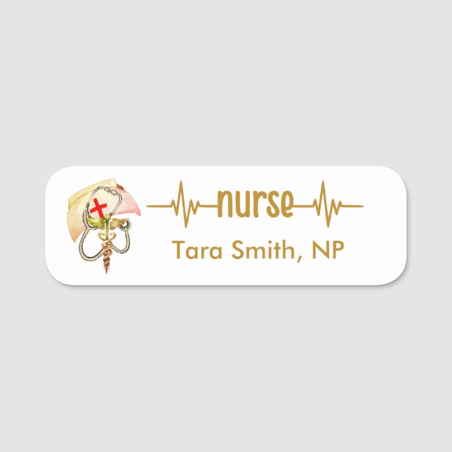 Registered Nurse RN Name Badge Luxury Elegant Gold (Front)