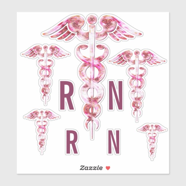 Registered Nurse RN Pink Caduceus Medical Stickers (Sheet)