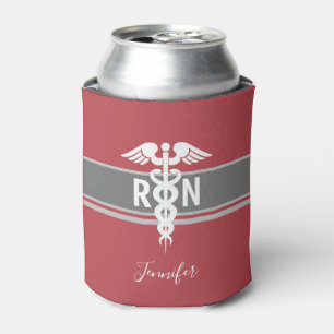 Registered Nurse RN Pink Medical Caduceus Monogram Can Cooler