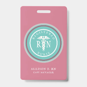 Registered Nurse RN Pink Modern Medical Name ID Badge