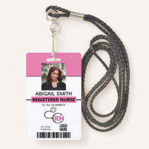 Registered nurse RN pink photo template ID Badge
