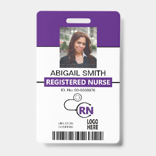 Registered nurse RN purple photo template ID Badge