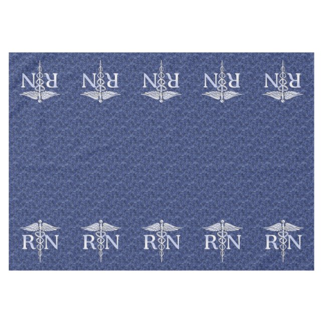 Registered Nurse RN Silber Caduceus Navy Blue Camo Tablecloth (Front (Horizontal))