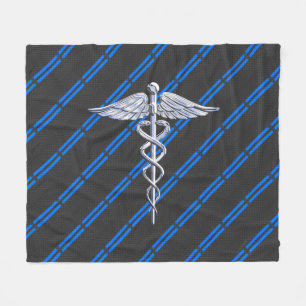 Registered Nurse RN Silver Caduceus Fleece Blanket