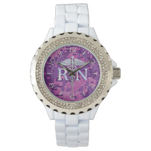 Registered Nurse RN Silver Caduceus Fuchsia Watch