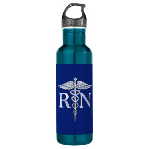Registered Nurse RN Silver Caduceus Navy Blue deco 710 Ml Water Bottle