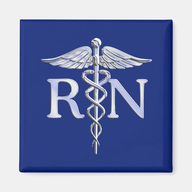 Registered Nurse RN Silver Caduceus Navy Blue deco Magnet (Front)