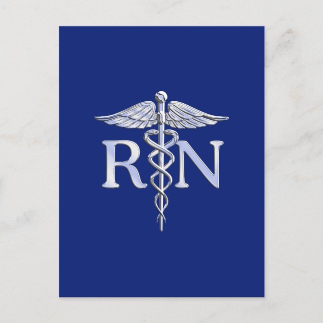 Registered Nurse RN Silver Caduceus Navy Blue deco Postcard (Front)