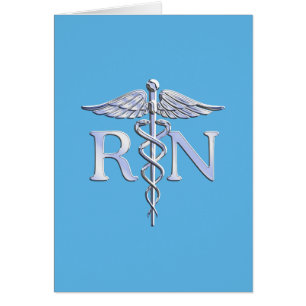 Registered Nurse RN Silver Caduceus on Baby Blue