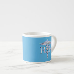 Registered Nurse RN Silver Caduceus on Baby Blue Espresso Cup