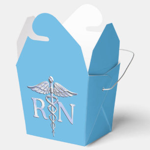 Registered Nurse RN Silver Caduceus on Baby Blue Favour Box