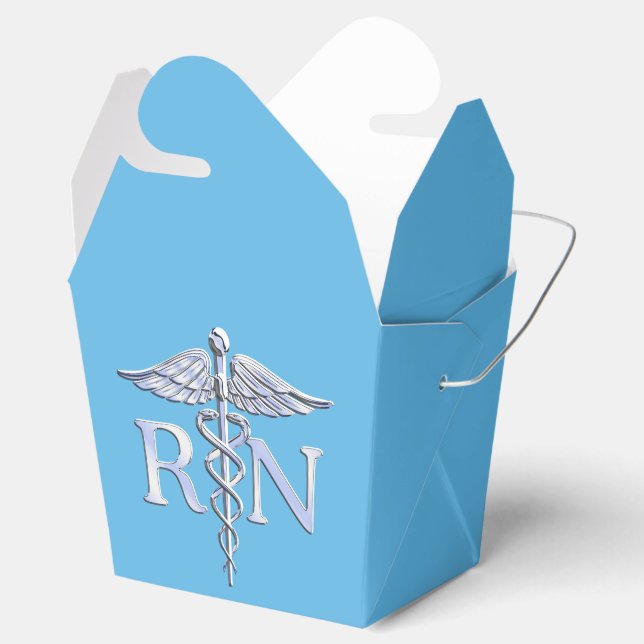 Registered Nurse RN Silver Caduceus on Baby Blue Favour Box (Opened)