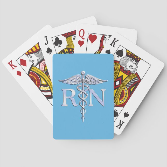 Registered Nurse RN Silver Caduceus on Baby Blue Playing Cards (Back)