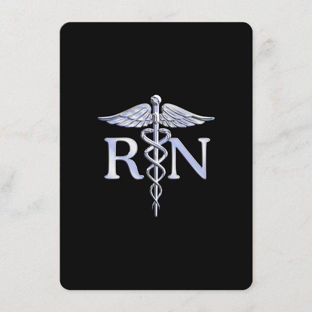 Registered Nurse RN Silver Caduceus on Black Enclosure Card (Front)
