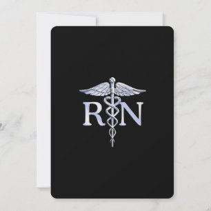 Registered Nurse RN Silver Caduceus on Black Invitation