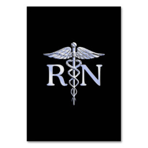 Registered Nurse RN Silver Caduceus on Black Table Number