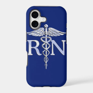 Registered Nurse RN Silver Caduceus on Navy Blue