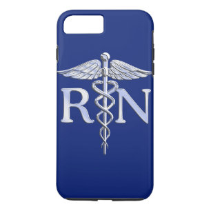 Registered Nurse RN Silver Caduceus on Navy Blue iPhone 8 Plus/7 Plus Case