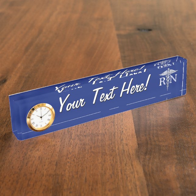 Registered Nurse RN Silver Caduceus on Navy Blue Nameplate (Side)